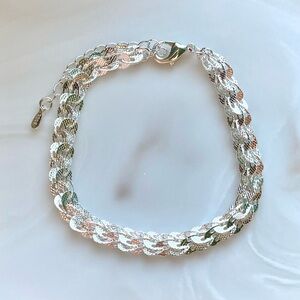Tri-Color Braided Chain Bracelet - Silver